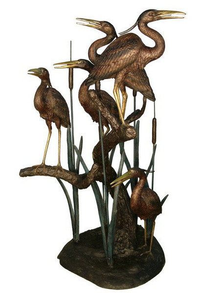 Five Herons On A Tree Water Feature Bronze Sculpture Spitter